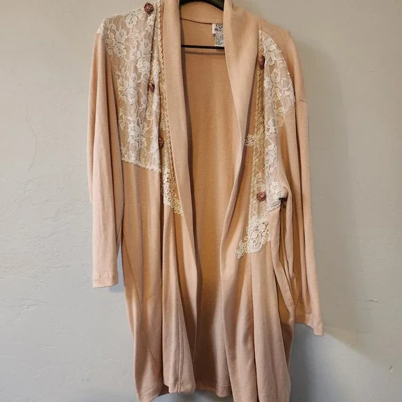 Vintage Lacy Afternoon Shell Kepler Lace Rosette Cardigan Peach Plus Size 1X - Picture 10 of 14